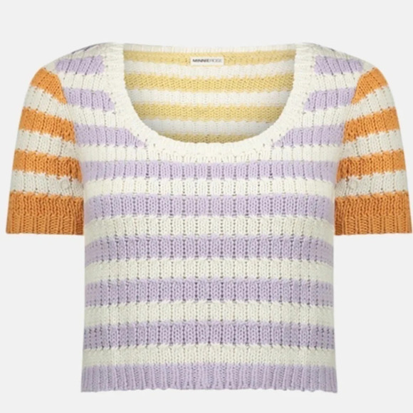 NWT Minnie Rose Chunky Knit Striped Short Sleeve Knit Top Small Color Block - Picture 1 of 13